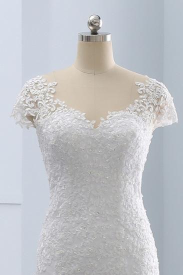 Bradyonlinewholesale Chic Jewel Mermaid Tulle Lace Wedding Dress Short-Sleeves Beadings Appliques Bridal Gowns On Sale_5