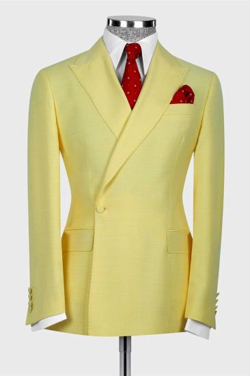 Fashion Light Yellow One Button Point Lapel Men's Suit_1