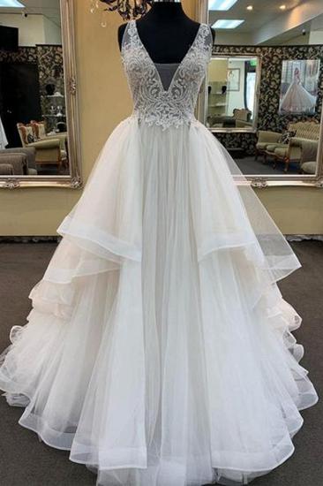 Bradyonlinewholesale Glamorous White Tulle Lace Ruffles White Wedding Dress Sleeveless Appliques Bridal Gowns On Sale_2