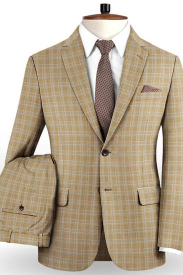 Khaki Plaid Two Piece Mens Suit | Customize Slim Tuxedos Online at_2