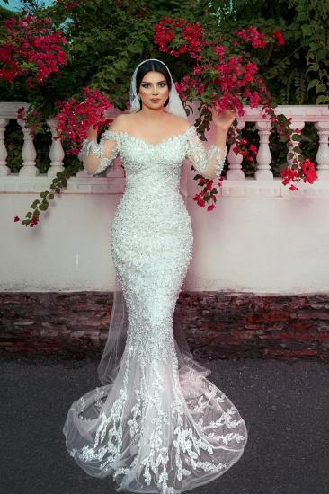 Beautiful Wedding Dresses A Line Lace Wedding Dresses with Sleeves Glitter_4