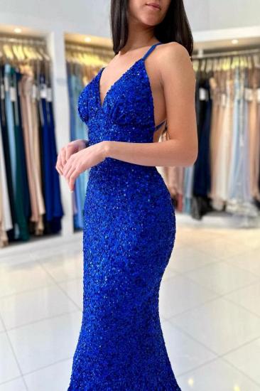 King Blue Evening Dresses Long Glitter | Sparkly Prom Dresses With Spaghetti Straps_4