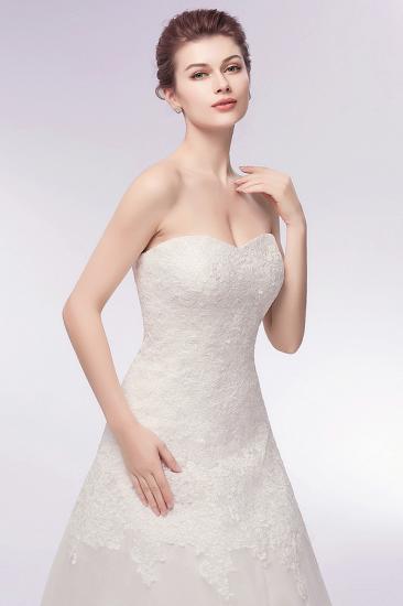 A-line Sweetheart Strapless Long Lace Tulle Wedding Dresses_3