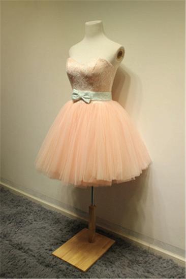 Cute Sweetheart Lace Tulle Short Cocktail Dresses with Bowknot Lace-up Pink Homecoming Dresses for Juniors