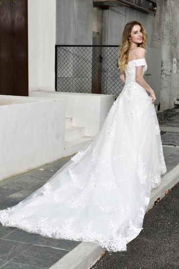 Elegant White Lace Off Shoulder Long Princess Wedding Dress with Beaded Lace Appliques_9