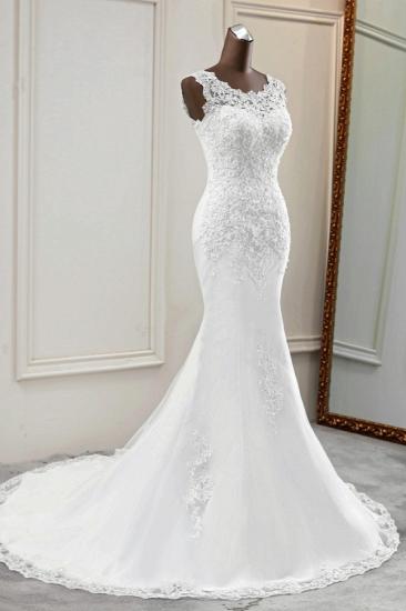 Bradyonlinewholesale Glamorous Jewel Lace Beading Wedding Dresses Sleeveless Appliques Mermaid Bridal Gowns_3