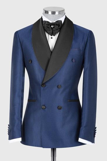Fashion Navy Double Breasted Cape Lapel Collar Wedding Suit