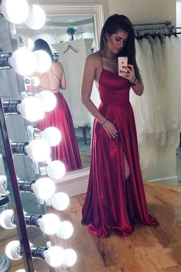 Simple A-Line Backless Prom Dresses | Spaghetti Straps Side Slit Evening Gowns_1