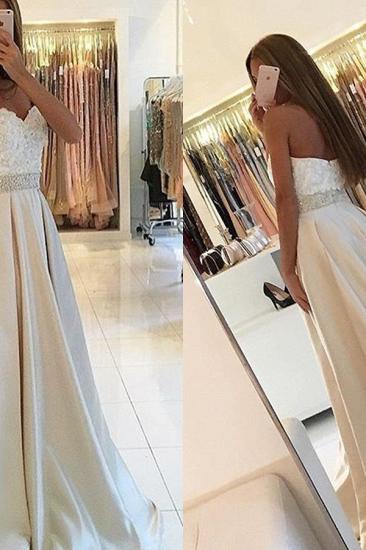 A-line Sweetheart Lace Ivory Prom Dresses Beading Belt Evening Dress_3