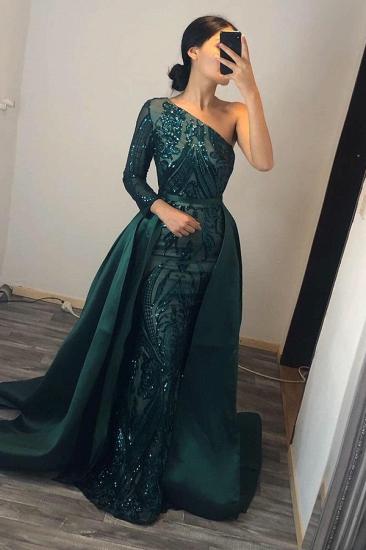 Glitter Sequins One Shoulder Mermaid Prom Dress with Detachable Train_2
