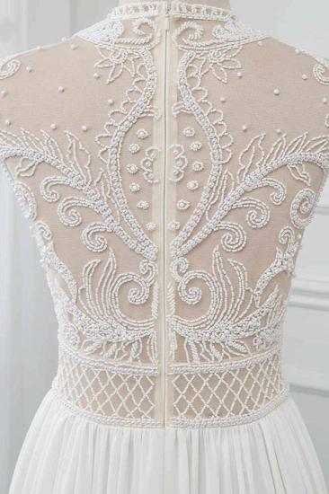 Bradyonlinewholesale Chic Jewel Chiffon Ruffle White Wedding Dresses Lace Top Sleeveless Bridal Gowns with Pearls_3