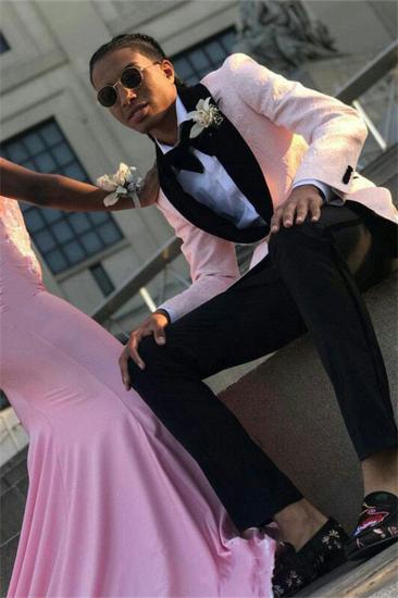 New Pink Jacquard Mens Suit | Shawl Lapel One Button Prom Suit_1