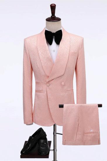 Eli Pink Double Breasted Jacquard Shawl Lapel Wedding Mens Suit