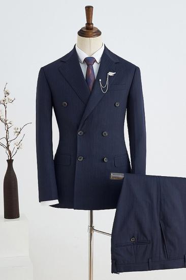 Beck Stylish Navy Striped Notched Lapel Double Breasted Custom Business Suit_2