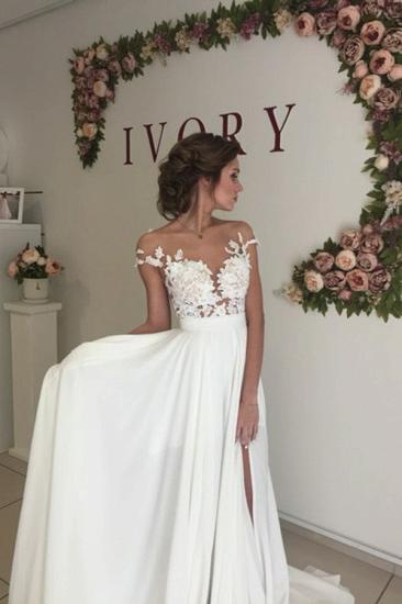 Elegant Lace Appliques Wedding Dress Long Chiffon Split_3