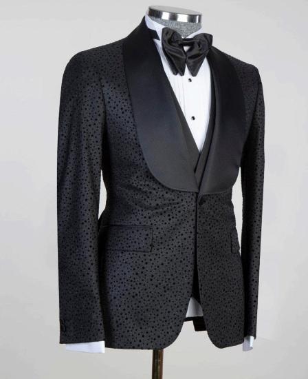 Modern Black Three Piece Shawl Lapel Mens Wedding Suit_3