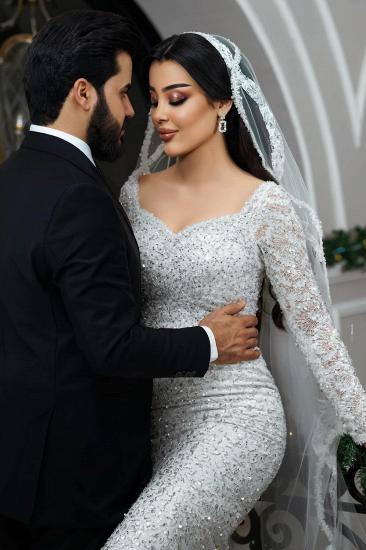 Modern Wedding Dresses Mermaid Style Glitter Wedding Dress with Sleeves_7