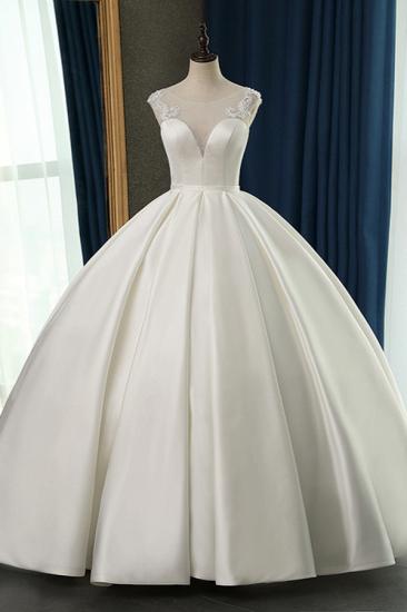 Bradyonlinewholesale Chic Satin Ball Gown Jewel Wedding Dress Sleeveless Appliques Ruffles Bridal Gowns On Sale_1