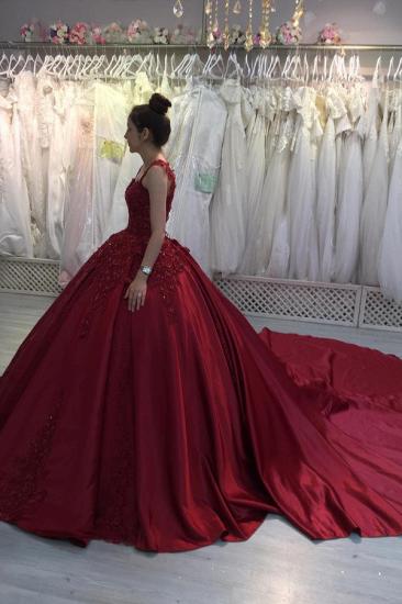 Red A-line Ball Gown with Long Sweep Train Sweetheart Straps_3