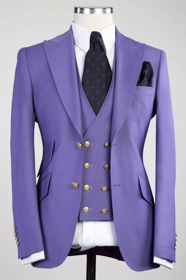 Purple Pointed Lapel Three Piece Best Fit Men Suits_1