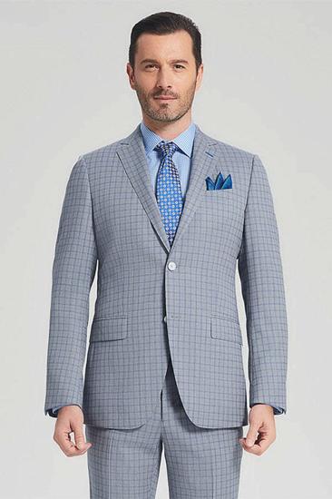 Mens Casual Light Grey Suits | Blue Grid Mens Casual Suits Sale at_2