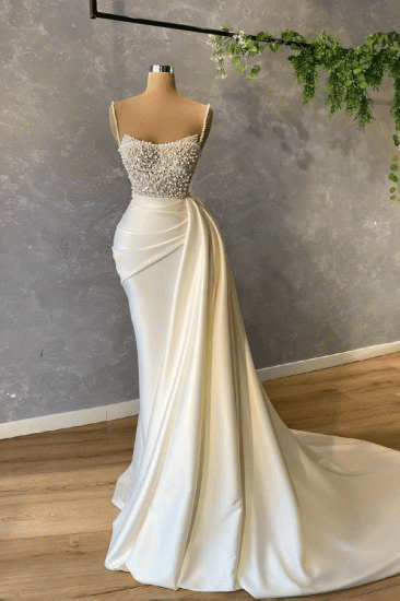 Amazing Sequins Pearls Mermaid Prom Dress Sleeveless Evening Maxi Dress with Cape