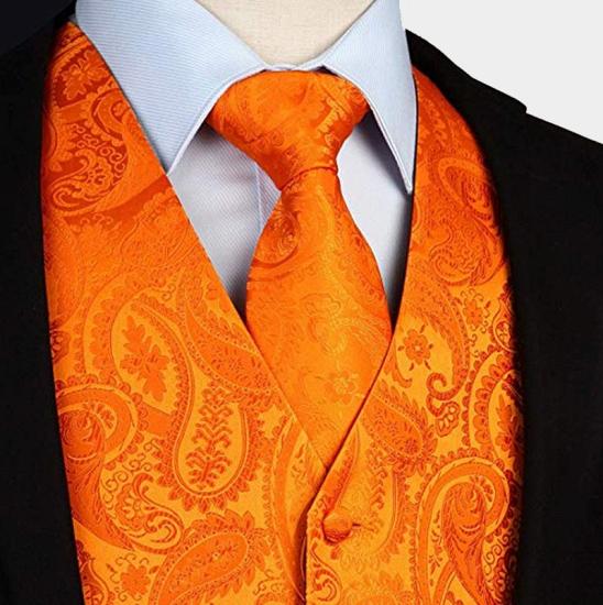 Orange Paisley Vest | Randy Slim Fit Mens Waistcoat_3
