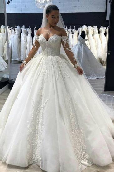 Elegant Ball Gown Sweetheart Long Sleeves Tulle Wedding Dresses_2