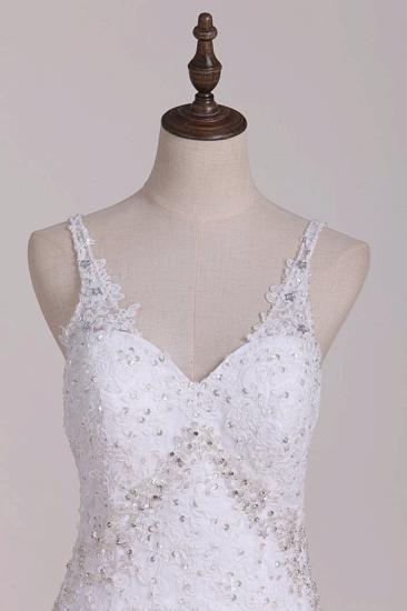 Bradyonlinewholesale Glamorous Mermaid White Tulle Lace Wedding Dress Straps V-Neck Appliques Beadings Bridal Gowns On Sale_3