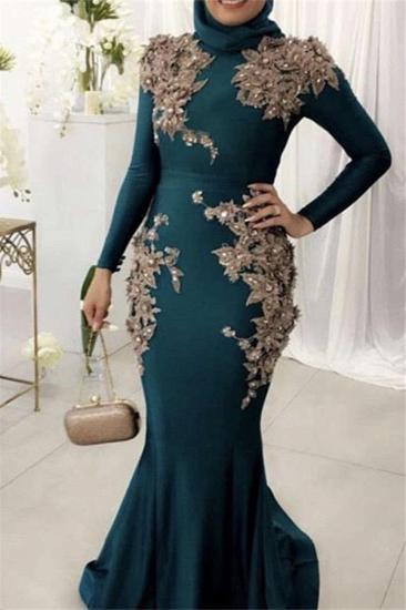 Glamorous Green Mermaid Evening Dresses with Sleeves | Sexy Lace Crystal Prom Dress_1