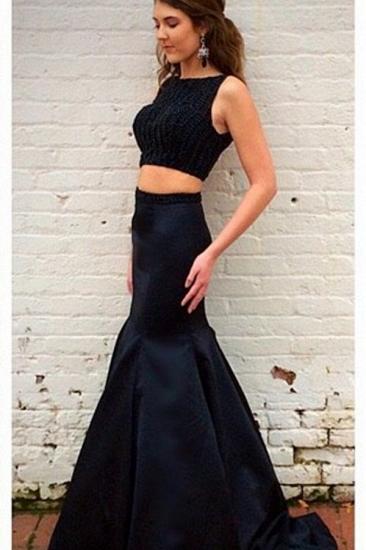 Black Top Sleeveless Two-Piece Crystals Mermaid Prom Dresses_1