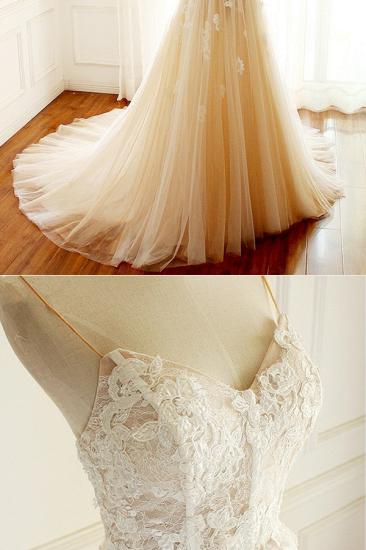 Bradyonlinewholesale Gorgeous Sweetheart Creamy Tulle Wedding Dress Spaghetti Straps Sweep Train Bridal Gowns On Sale_4