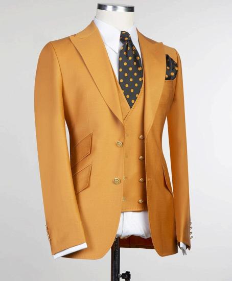 Yellow Fashion Two Buttons Peaked Lapel Best Fitted Men Suits_4