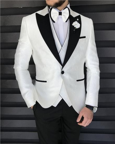 Chic White Tow Pieces Peaked Lapel Prom Suits_3