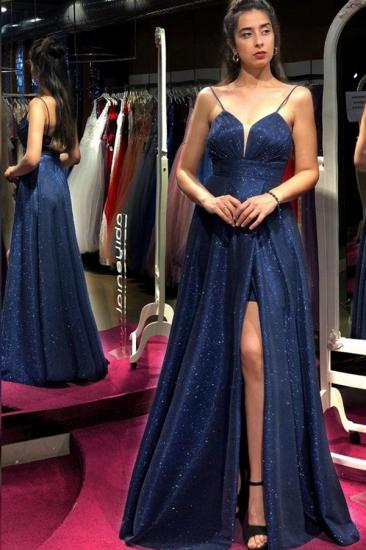 Sparkly Sequins  Spaghetti Straps A-line Prom Dress with Side Slit