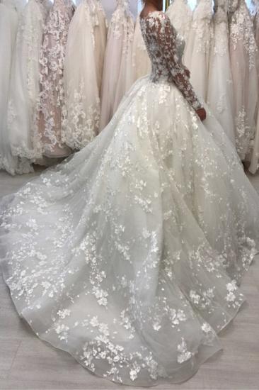 Elegant Long sleeves Lace White Ball Gown Floor length Wedding Dresses_2