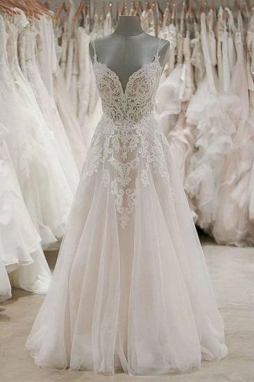 Bradyonlinewholesale Sexy Spaghetti Straps V-neck Tulle Wedding Dress Lace Appliques Ruffles Bridal Gowns On Sale_1