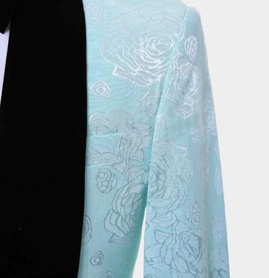 Floral Turquoise Tuxedo with Shawl Lapel | Three Pieces Prom Suits_4