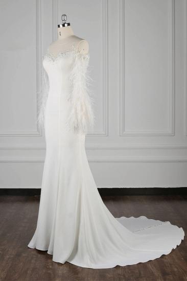 Bradyonlinewholesale Chic Jewel Sleeveless White Chiffon Wedding Dress Mermaid Appliques Bridal Gowns with Fur Onsale_3