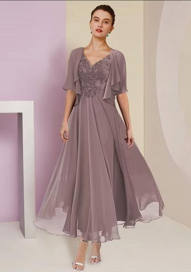 Elegant pink Mother of the Bride Dress lace | Motherdress with V-neck_1