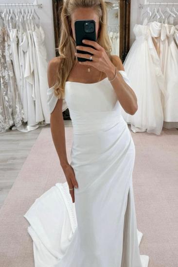 Off-the-Shoulder Ruched Mermaid Wedding Dresses with Split_2
