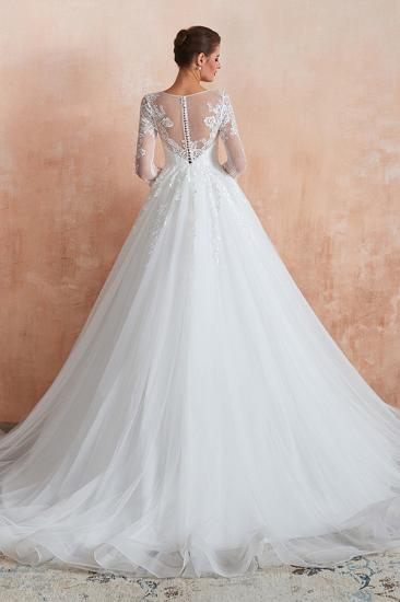 Affordable Lace Jewel White Tulle Wedding Dress with 3/4 Sleeves_7
