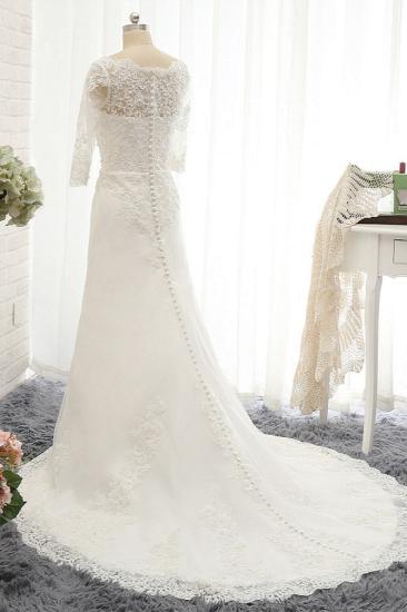 Bradyonlinewholesale Affordable Jewel White Tulle Lace Wedding Dress Half Sleeves Appliques Bridal Gowns Online_2