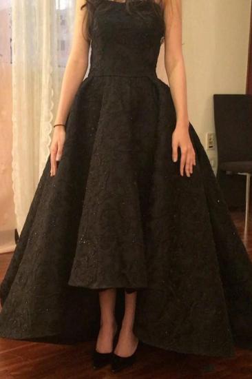 A-line Black Strapless Prom Dresses | Hi-Lo Lace Cheap Prom Dresses Cheap_3