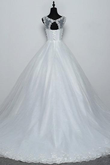 Bradyonlinewholesale Elegant Jewel White Tulle Ball Gown Wedding Dresses Sleeveless Appliques Bridal Gowns with Rhinestones_2