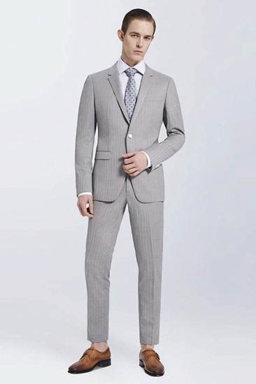 Small Notched Lapel Light Striped High Quality Light Grey Mens Suit