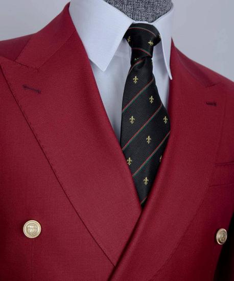 Red Double Breasted Point Collar Tailored Men's Prom Suit_2