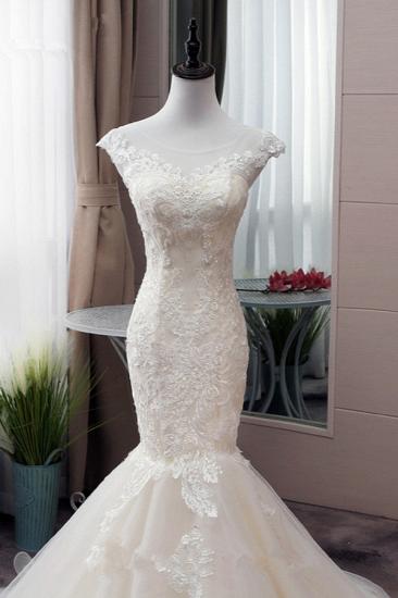 Bradyonlinewholesale Glamorous Jewel Tulle Mermaid Iovry Wedding Dress Lace Appliques Sleeveless Bridal Gowns On Sale_5