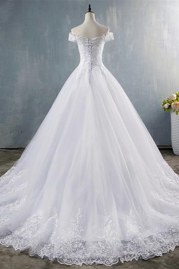 Bradyonlinewholesale Gorgeous Off-the-Shoulder White Tulle Wedding Dress Lace Appliques Bridal Gowns On Sale_2
