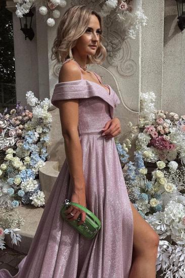 Off-the-Shoulder Shiny Silk Long Evening Maxi Dress with Side Slit_2